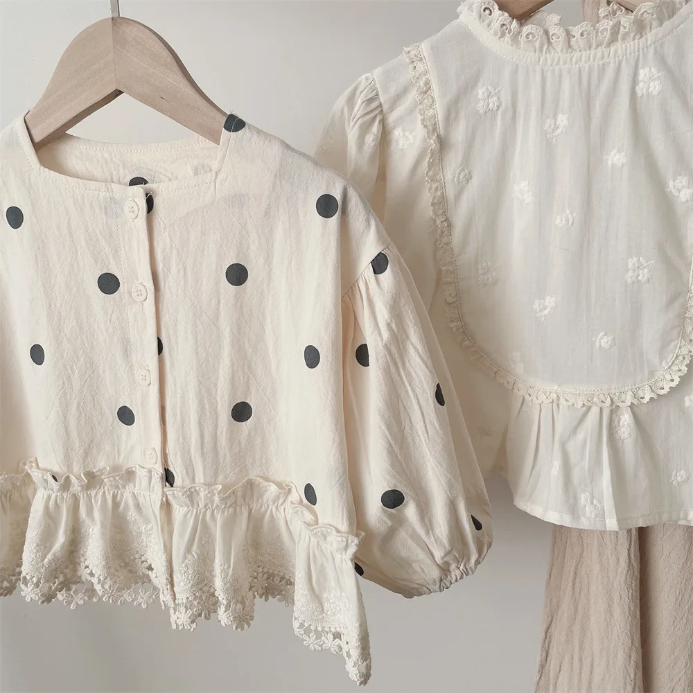 2025 Spring New Baby Long Sleeve Coat Dot Print Infant Girls Cotton Cardigan Toddler Sweet Lace Princess Coat Baby Clothes