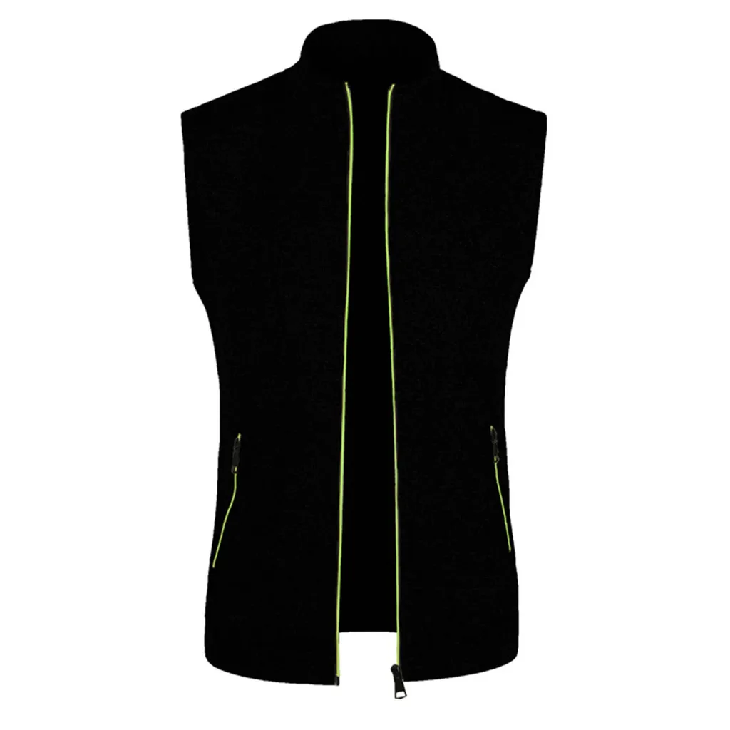 Autumn And Winter Men'S Knitted Velvet Fashion Casual Top Zipper Vest Sleeveless High Neck Fleece Solid Color Men'S Wear