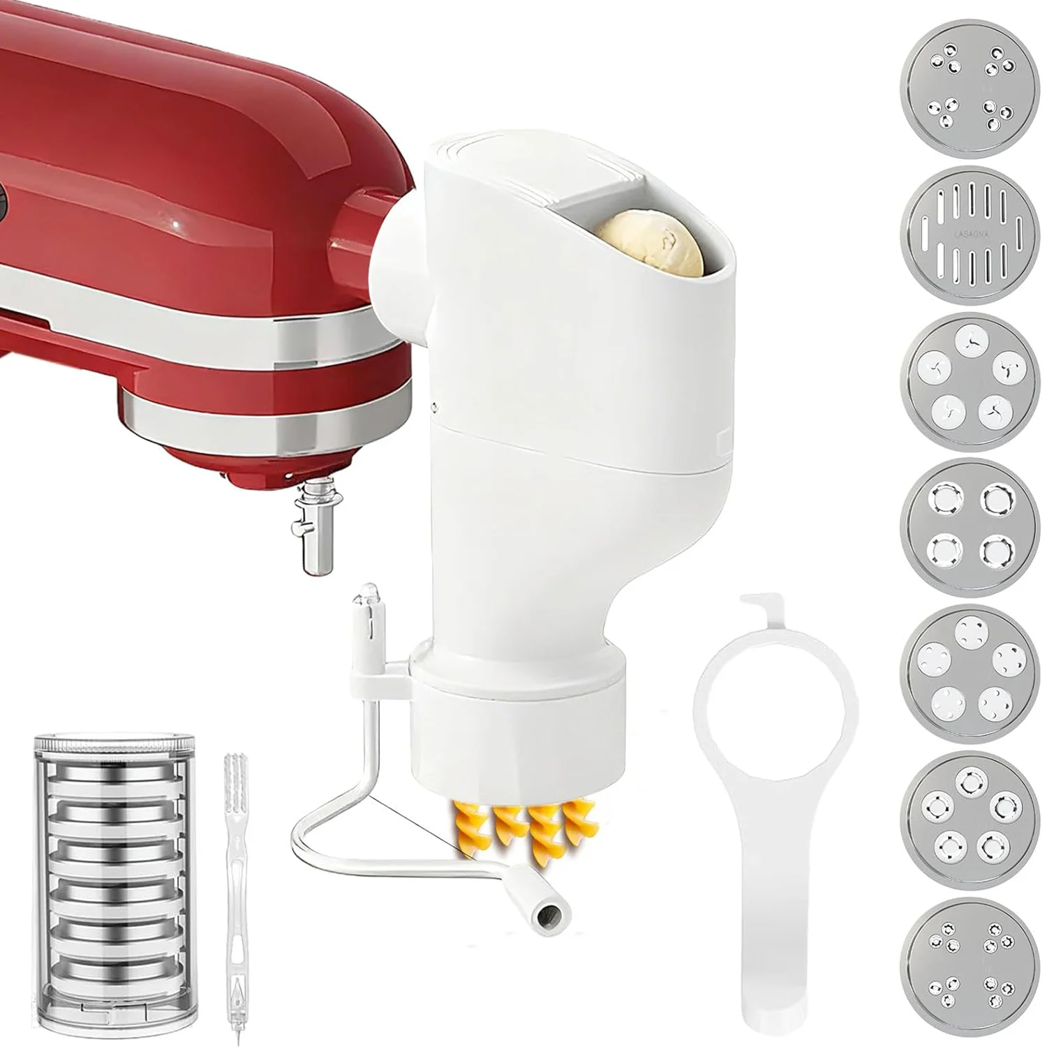 Updated Pasta Press Accessory For KitchenAid Mixer 7 Interchangeable Discs DIY Pasta Maker For Bucatini Fusilli Macaroni Noodles