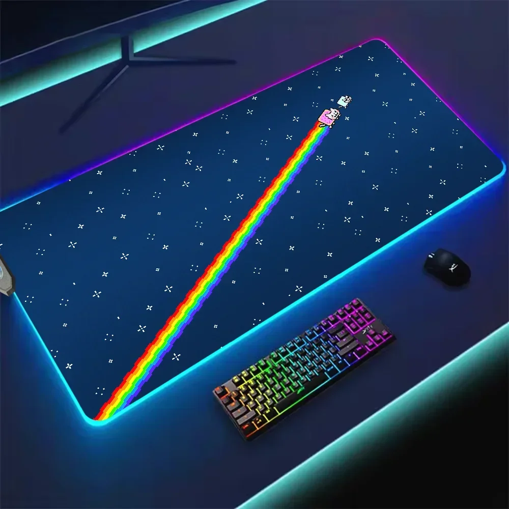 Cartoon N-Nyan Cats Cute For Rgb Mouse Pad Xxl Steelseries Laptop Mat Gaming Mousepad Backlit Keyboard