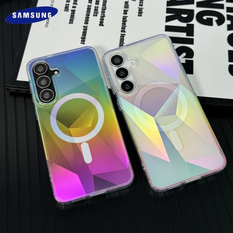 Gradient Laser Rainbow For Magsafe Magnetic Phone Case For Samsung Galaxy S25 S24 Plus Ultra FE S25 Edge Wireless Charging Cover