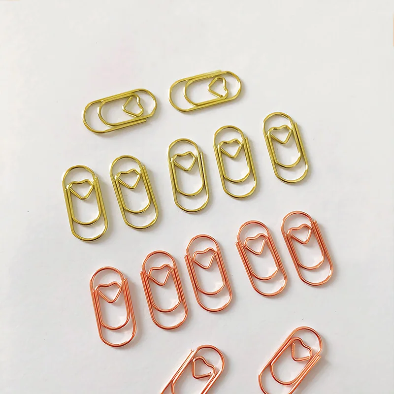 50Pcs Mini Love Paper Clips Metal Binder Clips Notebook Planner Bookmarks Tickets Clamps Office Binding Supplies Accessories
