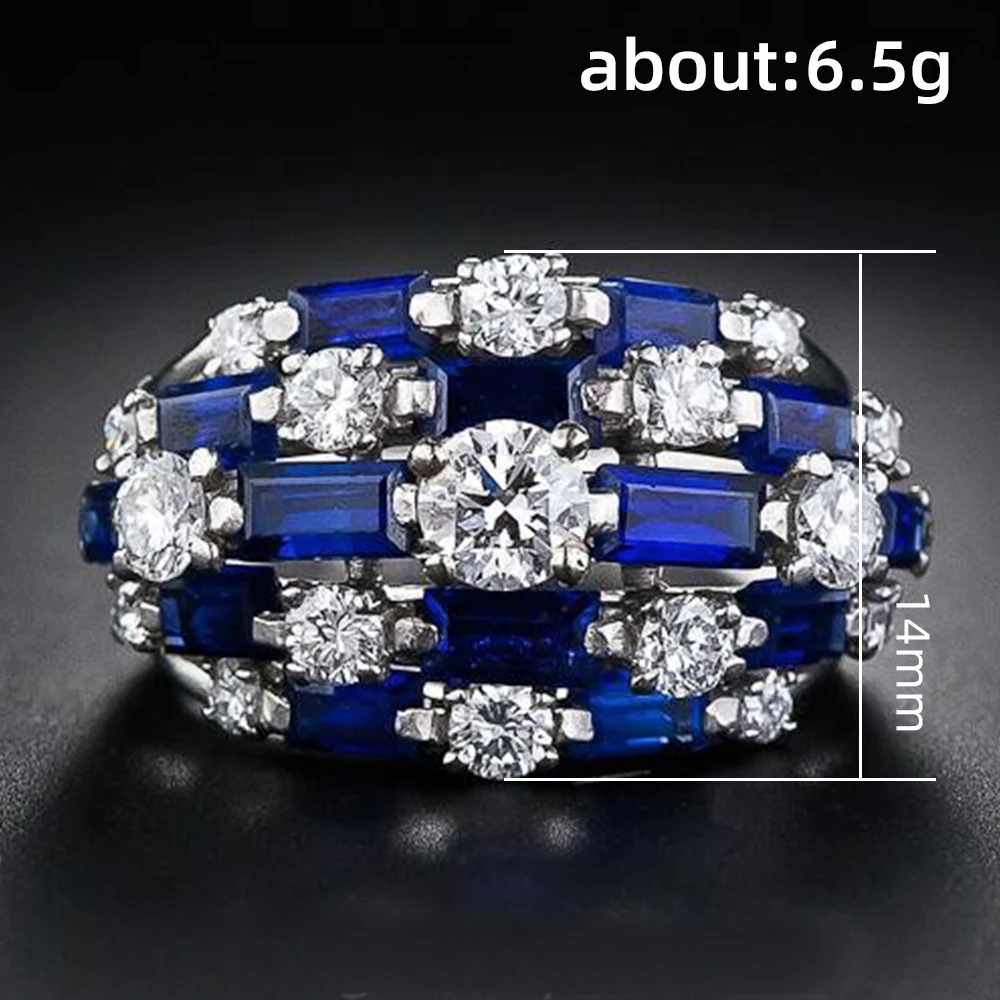 Huitan-Anillo de circonia cúbica para mujer, sortija ancha con zirconia cúbica azul/blanca, estilo moderno, para fiesta, envío directo