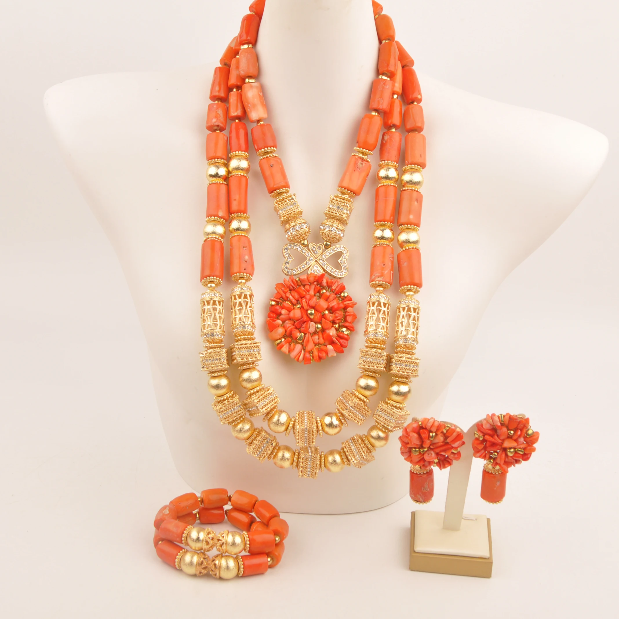 Natural Coral Africa Nigeria Wedding Fashion Orange jewelry necklace