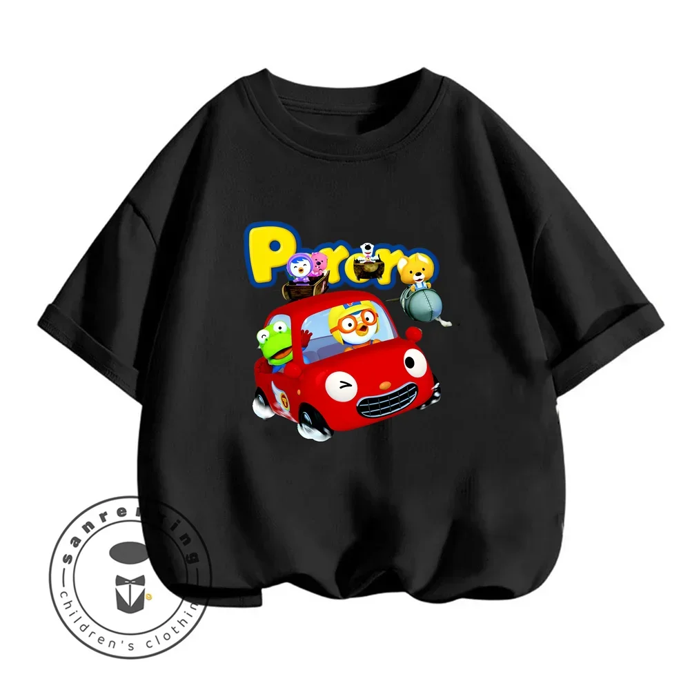 Disney Pororo Tshirt Summer Teen Short Sleeve Sports Tee Tops T-shirt Boy Girl Kids 3-14 Years Old Baby Pororo Tee Clothing