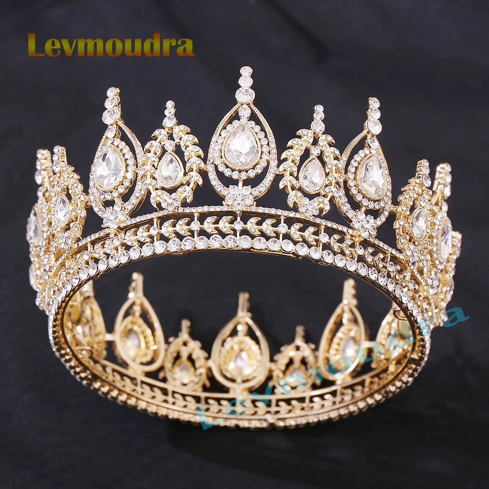 

Levmoudra Full Round Princess Crown Crystal Tiara Girls Hair Accessories Atmosphere Dance Performance Birthday Gift Crown