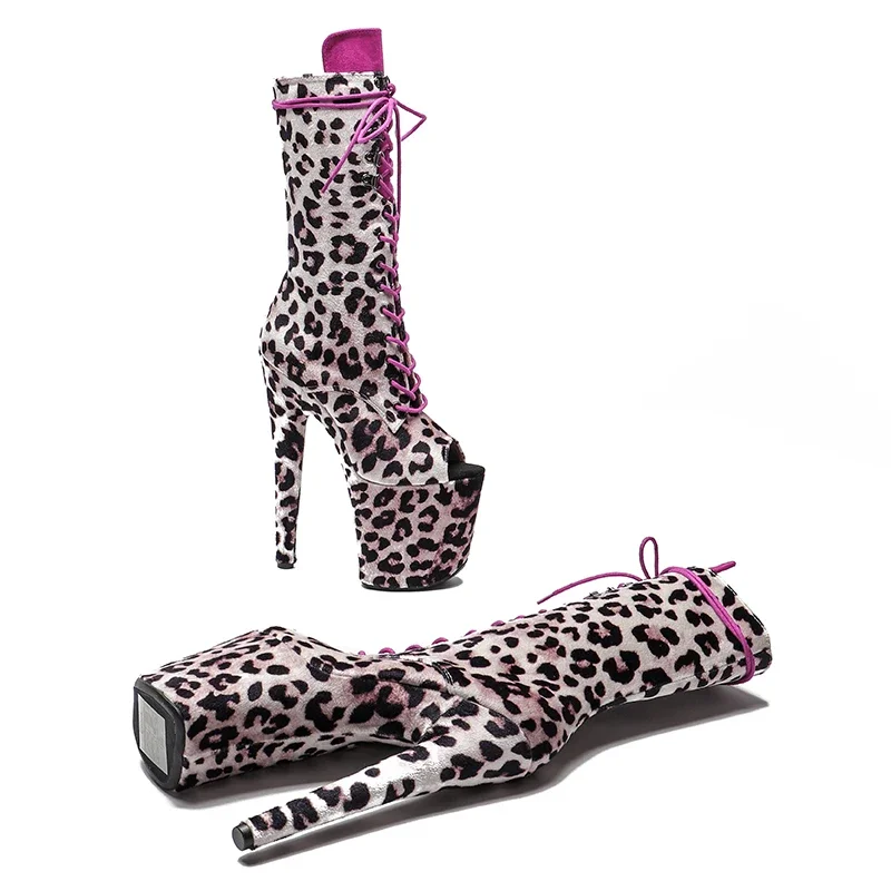 Leecabe 20cm/8inches Leopard  Upper Open toe  Fashion  High Heel platform   Pole Dancing boots