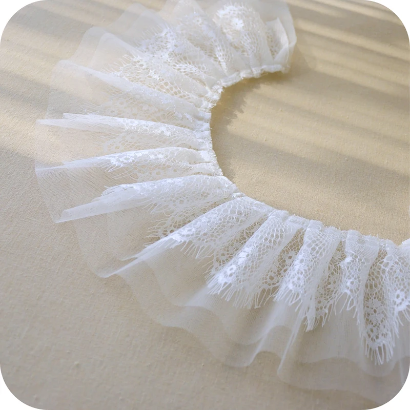 13cm Wide 3 Layers Pleated Eyelashes Tulle Lace DIY Ladies Girls Children's Clothing Skirt Cuffs Convenient Sewing Trend Trim