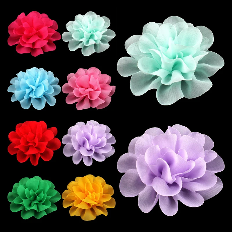 10pcs/lot 10cm 14 Colors Big Fluffy Chiffon Flowers For Kids Girls Hair Accessories Artificial Fabric Flowers For Headbands