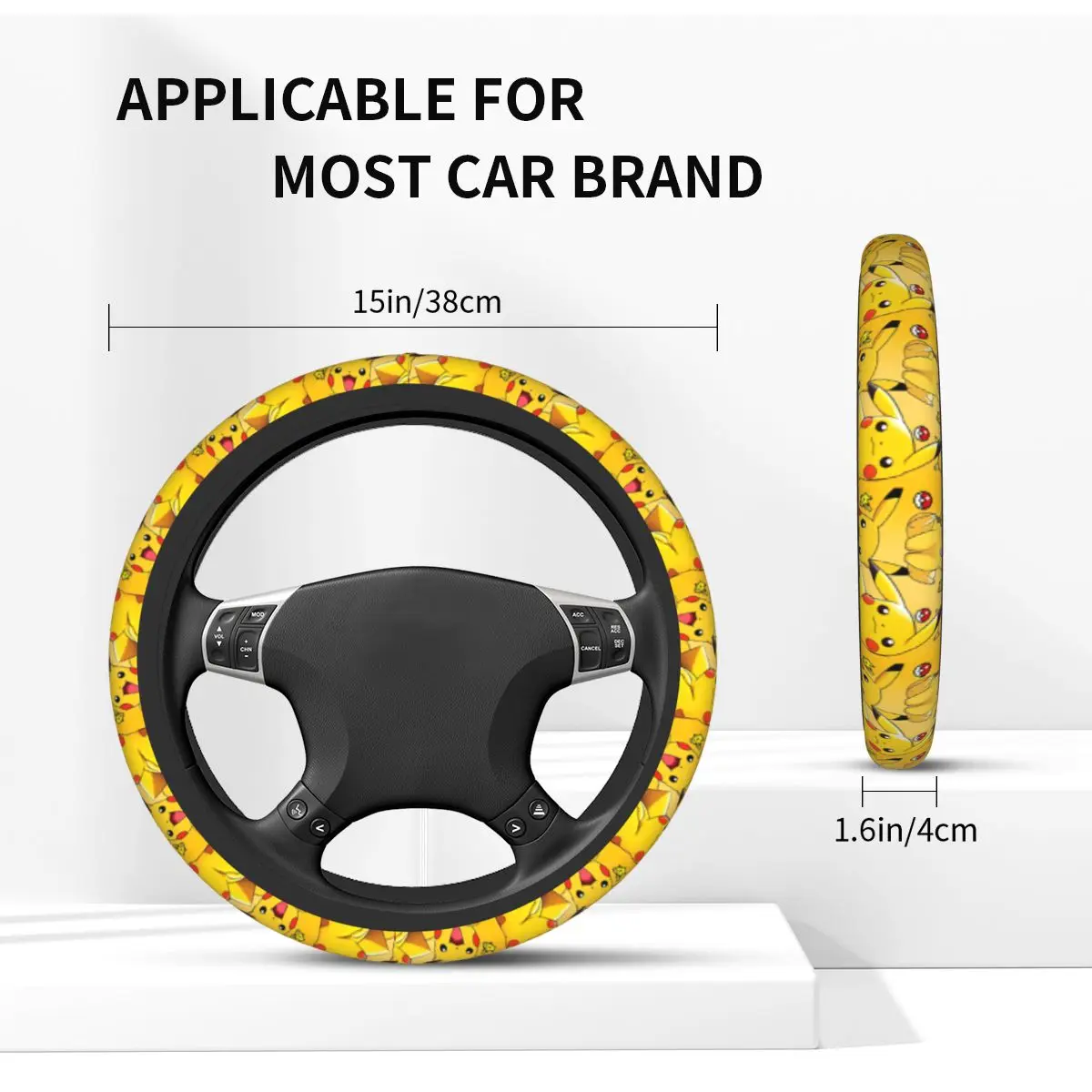 Custom 38cm B-Bikachus Steering Wheel Cover Auto Car Steering Wheel Protector for SUV Car Accessories Universal 14.5-15 Inch view 5