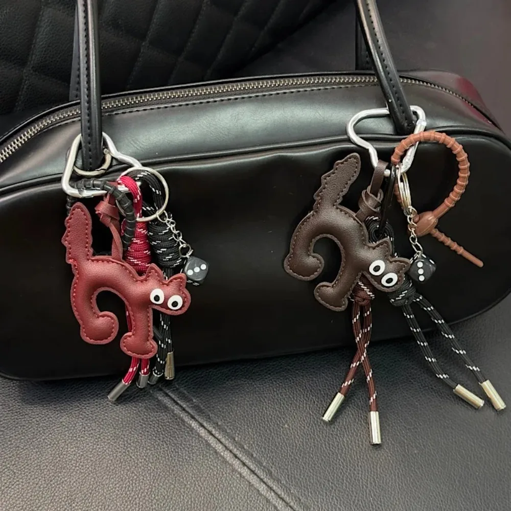 Retro Leather Cat Doll Pendant Hanging Woven Rope Bag Pendant Multifunctional Decoration Couple Doll Couple Gifts