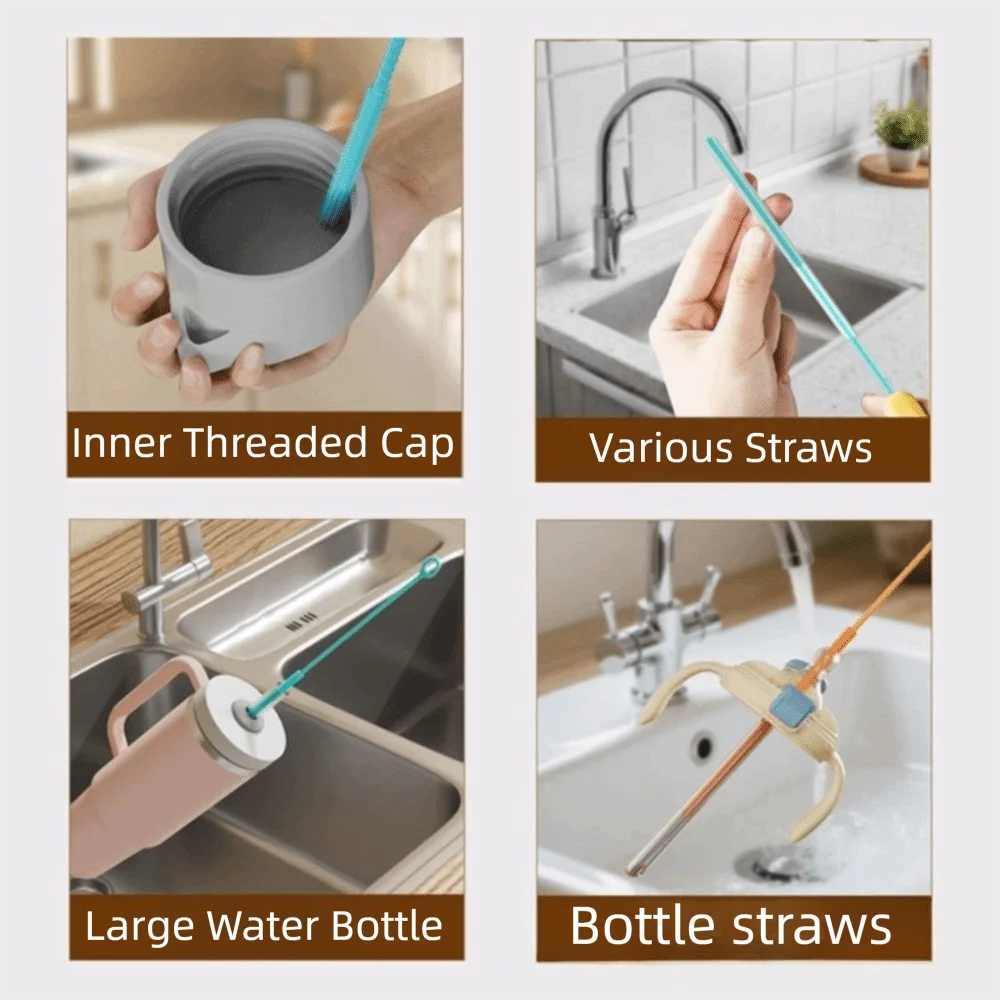 32cm Extended Version Silicone Straw Brush 6mm 8mm Thick Silicone Straw Cleaning Brush Bendable Bottle Brush for Pacifier