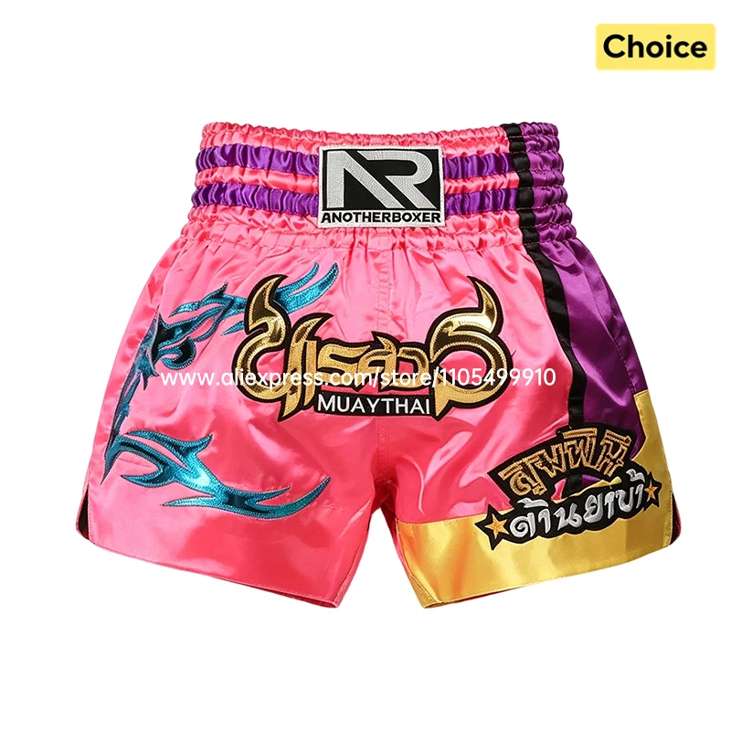 Pantalones Cortos de Entrenamiento de Boxeo con Bordado Rosa, Pantalones de Muay Thai Transpirables, Shorts de Kickboxing para Hombres, Mujeres y Niños, Equipo de Artes Marciales Mixtas (MMA)