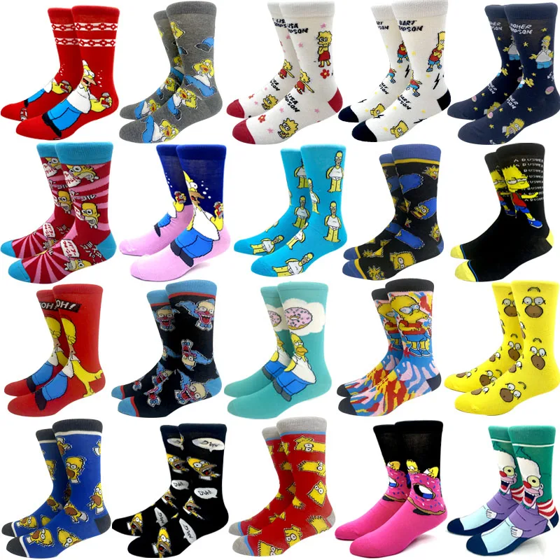 New 1 Pair The Simpsons Harajuku Women Men Socks Cartoon Personality Skateboard Socks Anime Middle Tube Cotton Unisex Socks