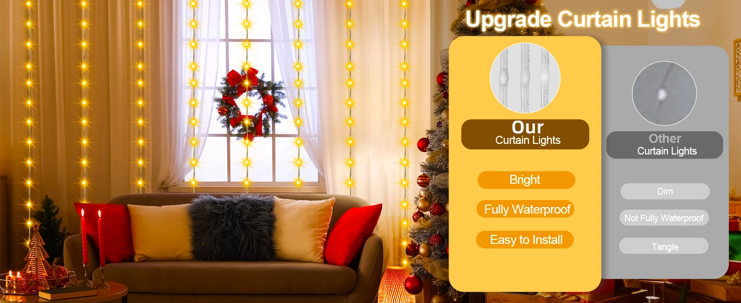 Curtain Fairy Light Waterfall 3x3m 280 LEDs Window Light 5V USB Waterproof Outdoor String Light for Christmas Patio Wall Decor