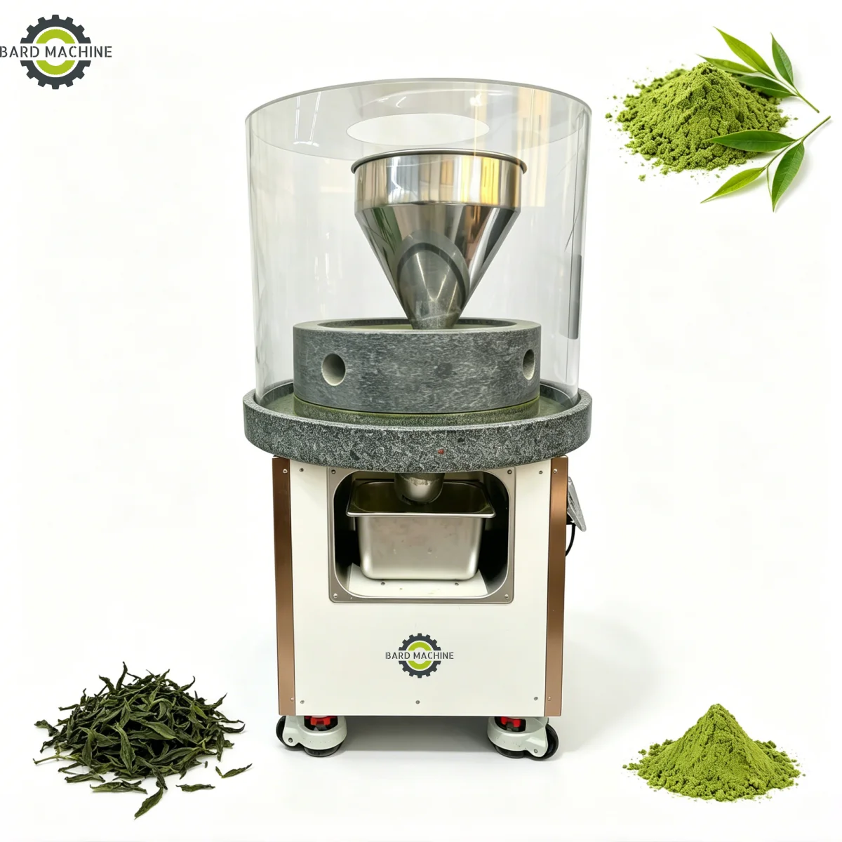 Multi-Function Commercial Matcha Stone Mill, Transparent Anti-Splash Cover Design For Clean Commercial Dry Tea Grinding Workflow