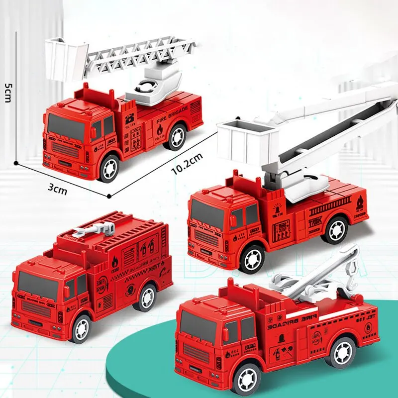 4 Pcs Small Rebound Truck for Children Pull Back Ladder Fire Fighting Toy Car Model Educational Cars