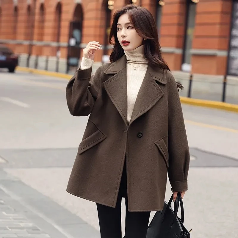 

Длинное шерстяное пальто высокого качества, женское свободное пальто 2026, осень-зима, новая верхняя одежда, корейская хлопковая шерстяная куртка, темпераментная верхняя одежда, женская одежда