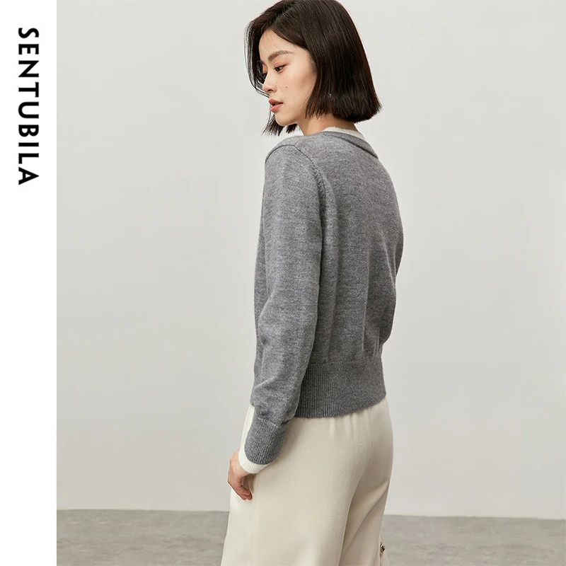 SENTUBILA Patchwork Spliced Cardigan for Women 2024 Autumn Straight 2 in 1 Sweater Fashion Single Breasted Knit Tops W43E56917