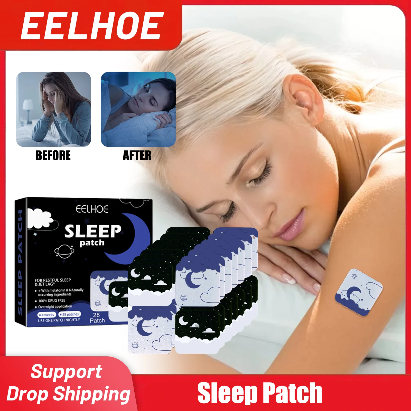 Eelhoe Improve Sleep Stickers Relieve Insomnia Irritability Stress Anxiety Headache Quality Body Relax Sleep Aid Medical Plaster