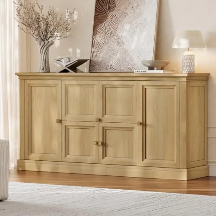 63 Large Farmhouse Sideboard Buffet Cabinet with Storage for Dining Room, Solid Wood, White, Rustic Charm and Ample Storage Spa