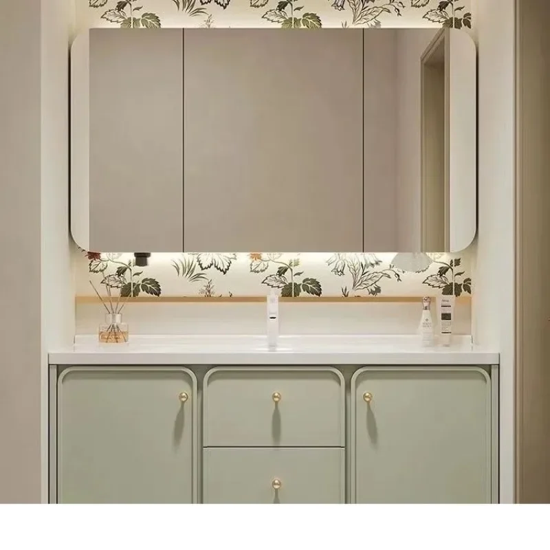 pastoral simple bathroom cabinet washbasin ambient light mirror integrated beauty rack wash ceramic integrated basin