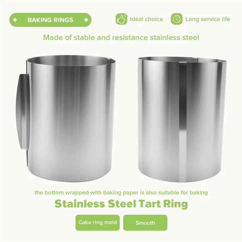 M12K-Silver Cake Mol High 20 Cm - Stainless Steel Baking Ring Adjustable - High Baking Mould For Easy Preparation