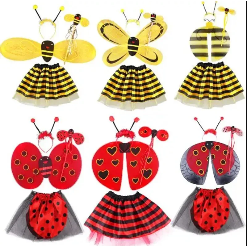 High Quality Sweet Kid Girl Angel Fairy Butterfly Ladybug Honeybee Wings Dress Up Costume For Party Stage performance Tutu Skirs