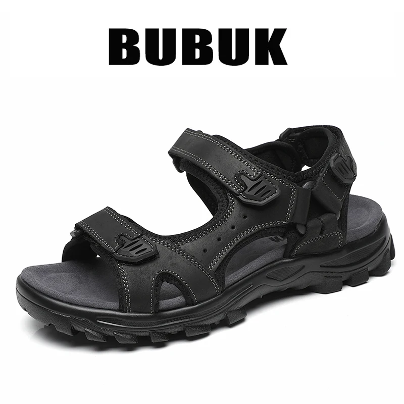 Bubuk Herren Outdoor-Freizeitsandalen aus hochwertigem Rindsleder, modisches und vielseitiges offenes Design, für alle Jahreszeiten anpassbar, bequeme flache Strandschuhe, Herren-Wasserschuhe. – Detail 3