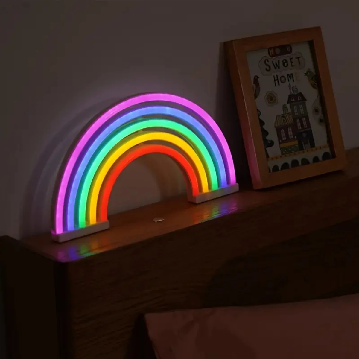 1pc 30cm/11.81in*16.5cm/6.49in Colorful Rainbow Neon Light Colorful And Vibrant Neon Desktop Night Lamp For Birthday Party Home