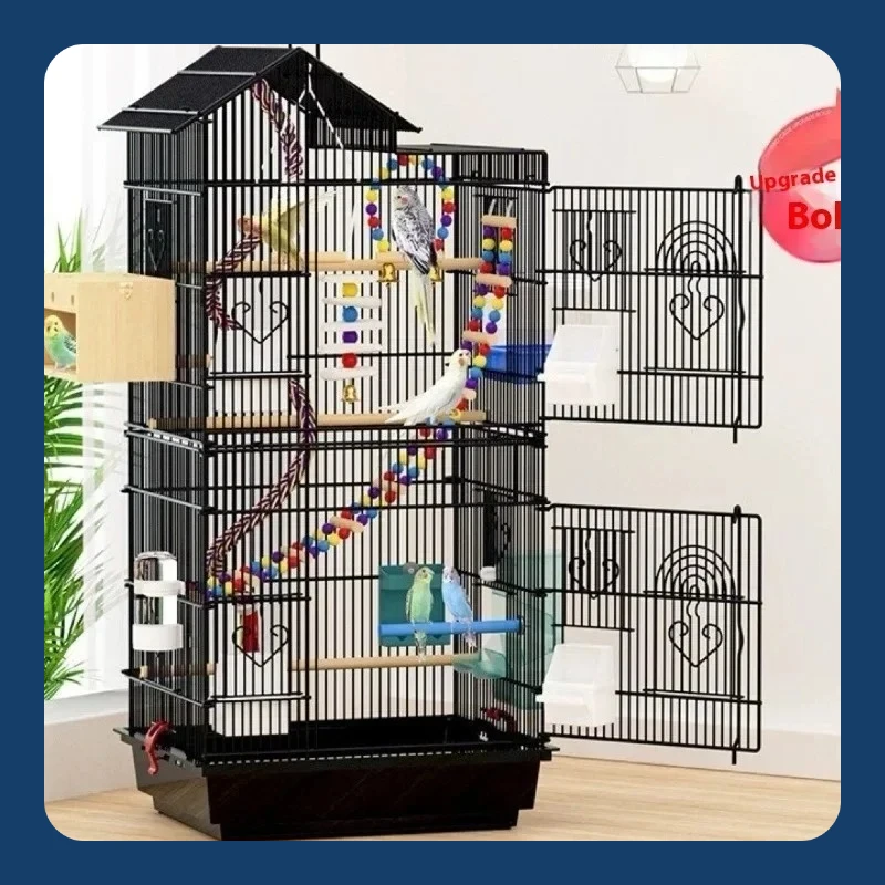 

Metal Luxury Bird Cage Large Villa Parrot Cage 3-Tier French Roof Design for Pet Birds Home Accessories