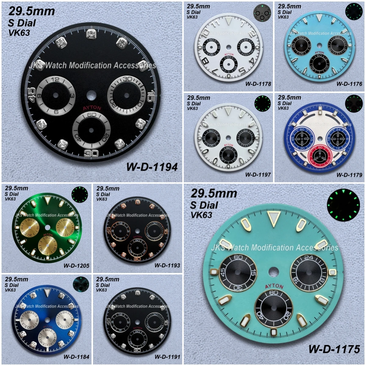 

29.5mm S Logo Panda DTN Diamond Dial Fit VK63 Movement Green Luminous Sunray/Enamel High-Quality Watch Modified Accessories