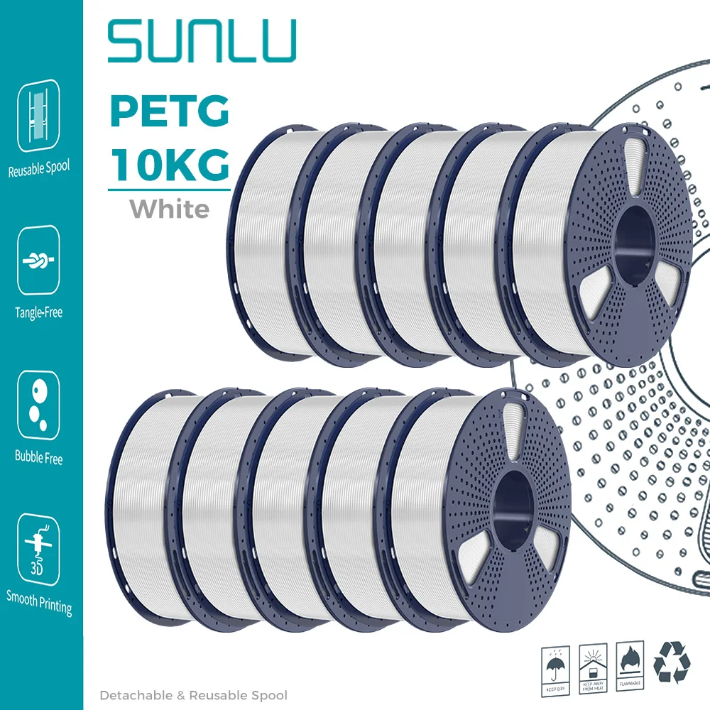 SUNLU 1/2/3/4/5/10KG PETG 3D-filament 1,75 mm netjes wond Hoge taaiheid 3D-printspoelfilament voor FDM 3D-printermaterialen