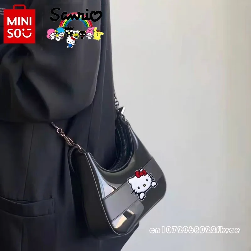 MINISO Hellokitty New Women\'s Handbag Fashionable High Quality Women\'s Crossbody Bag Cartoon Black Versatile Underarm Bag