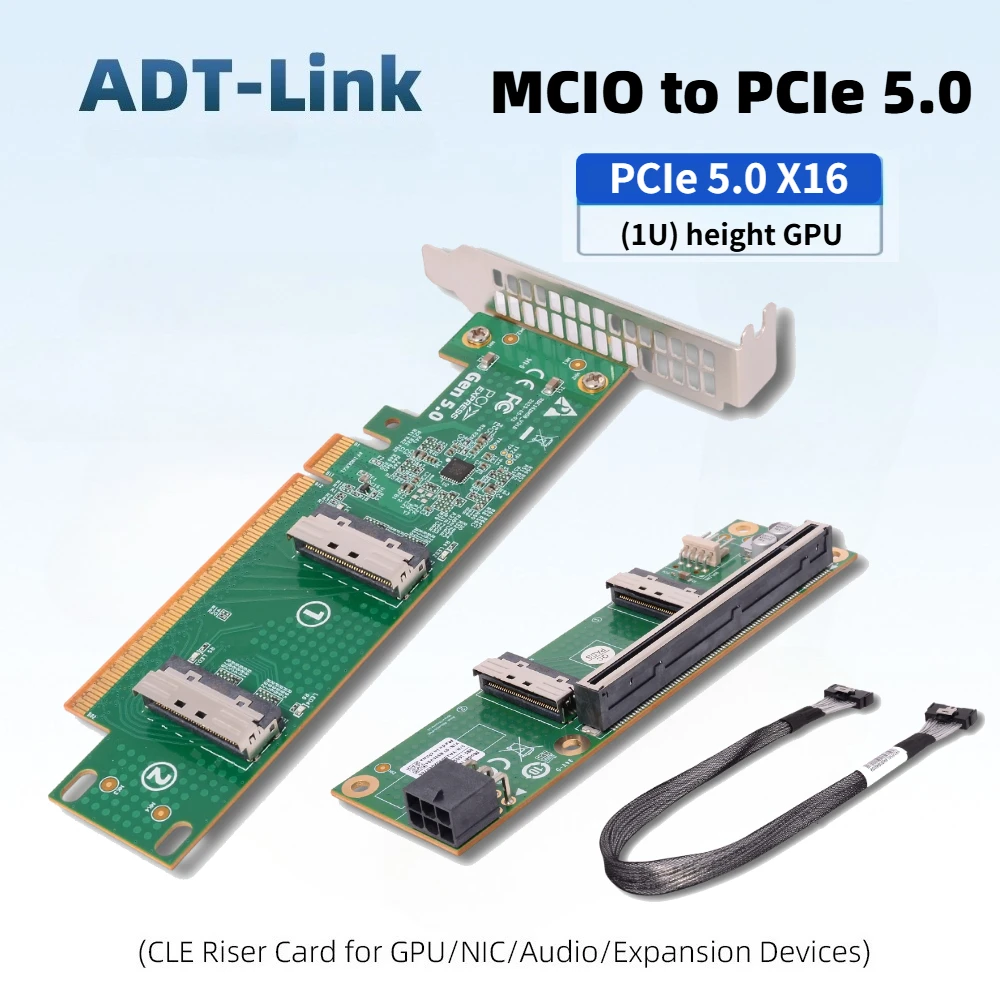 PCIe 16X 5.0 Adapter Card MCIO To PCI-E 5.0 Riser Card for Independent Graphics Card 1U GPU External Expansion NIC/ X16/X8 Split