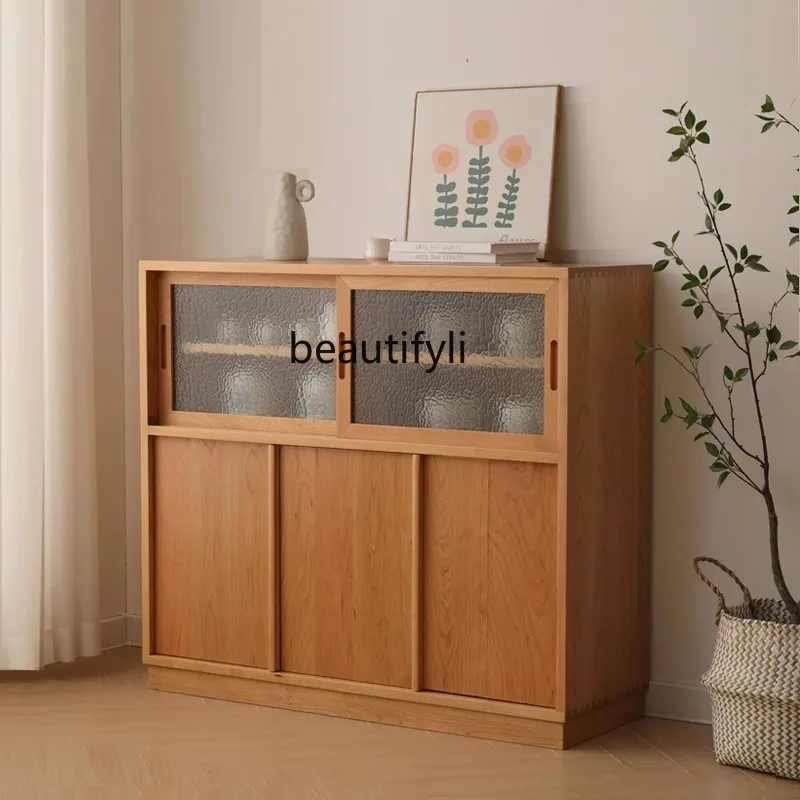 

Nordic Cherry Wood Sideboard Cabinet Simple Japanese Style Side Cabinet Solid Wood Room Living Room White Oak Small Apartment