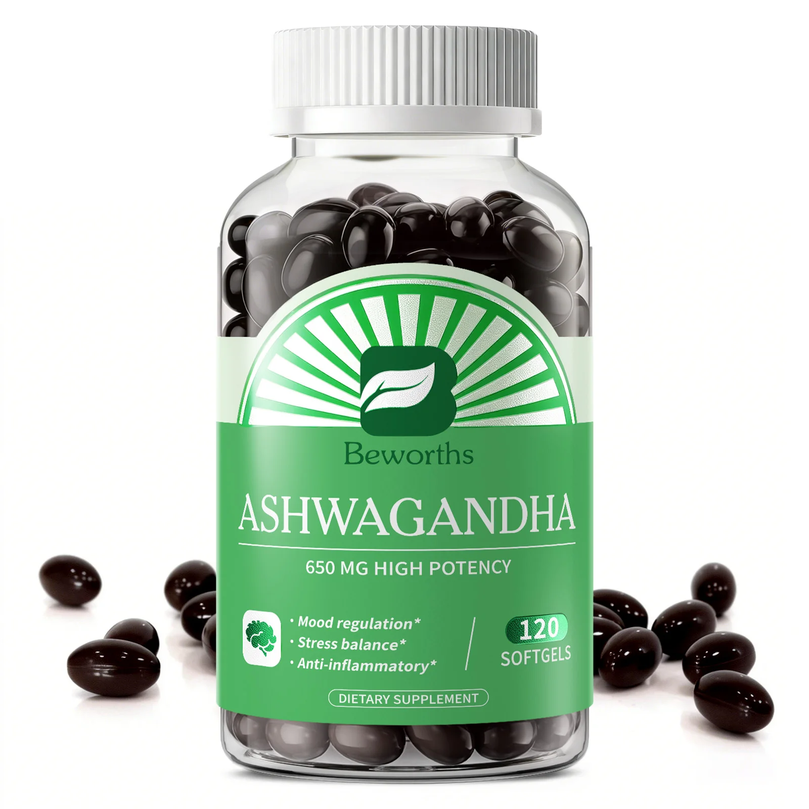 

BEWORTHS Organic Ashwagandha Root Extract Capsules Help Sleep Stress Relief Better Mood Balance hormones Male Functional Health