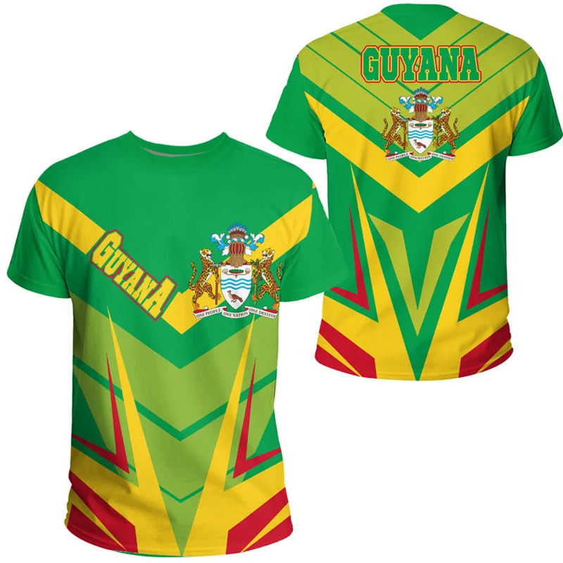 Guyana Flag 3D Printed T-Shirt For Men Gym Sportswear Tee Shirts Round Neck Short Sleeves Summer Casual Street Loose T Shirt