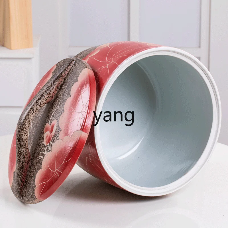 CX  Jingdezhen Ceramic Rice Pot with Lid Household Earthenware Rice Bucket Insect-Proof Moisture-Proof Seal