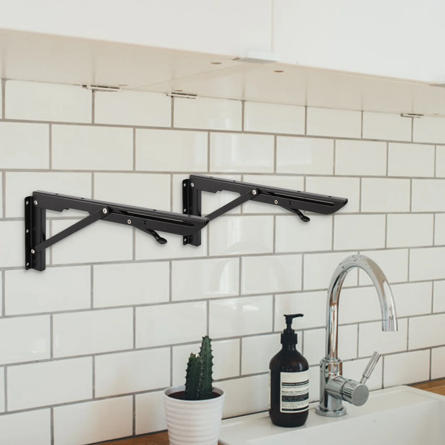 B84B-2Pcs 12Inch Folding Shelve Brackets Heavy Duty Metal Shelving Support Bracket Wall Mounted Floating Shelve Bracket