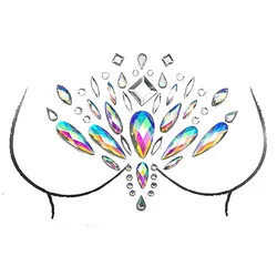 Faux tatouages autocollants temporaires pour femmes, bijoux de poitrine en diamant cristal, décorations de visage, strass, ombre à paupières, paillettes