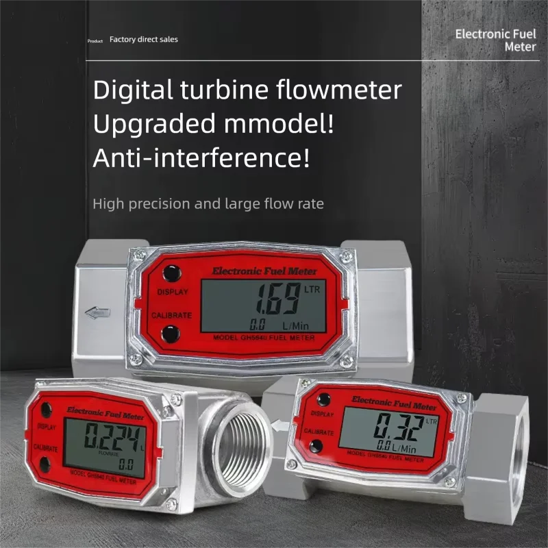 High Precision Digital Display Turbine Flow Meter Fuel Flowmeter Measuring Diesel Kerosenes Gasolines Water Methanol 1/1.5/2inch