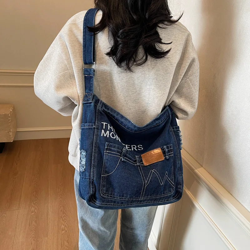 

Джинсовая женская сумка, новинка 2026, эко-многоразовые женские сумки, парусиновые дорожные сумки на плечо для покупок, джинсы унисекс, сумка через плечо для покупок