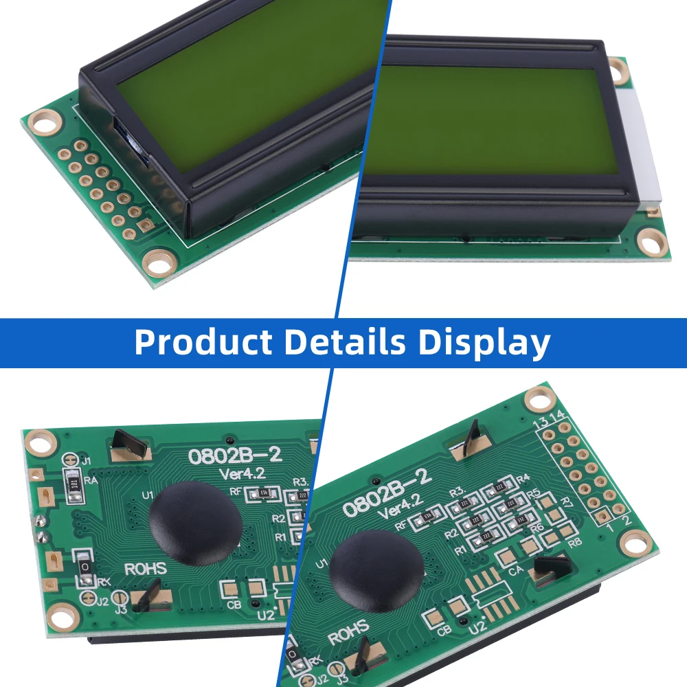 유럽 옐로우 그린 필름, 0802B-2 문자 LCD 스크린, 8*2 0802 14 핀, 58*32*13.5mm, 오리지널 ST7066 칩 LCM 디스플레이 모듈