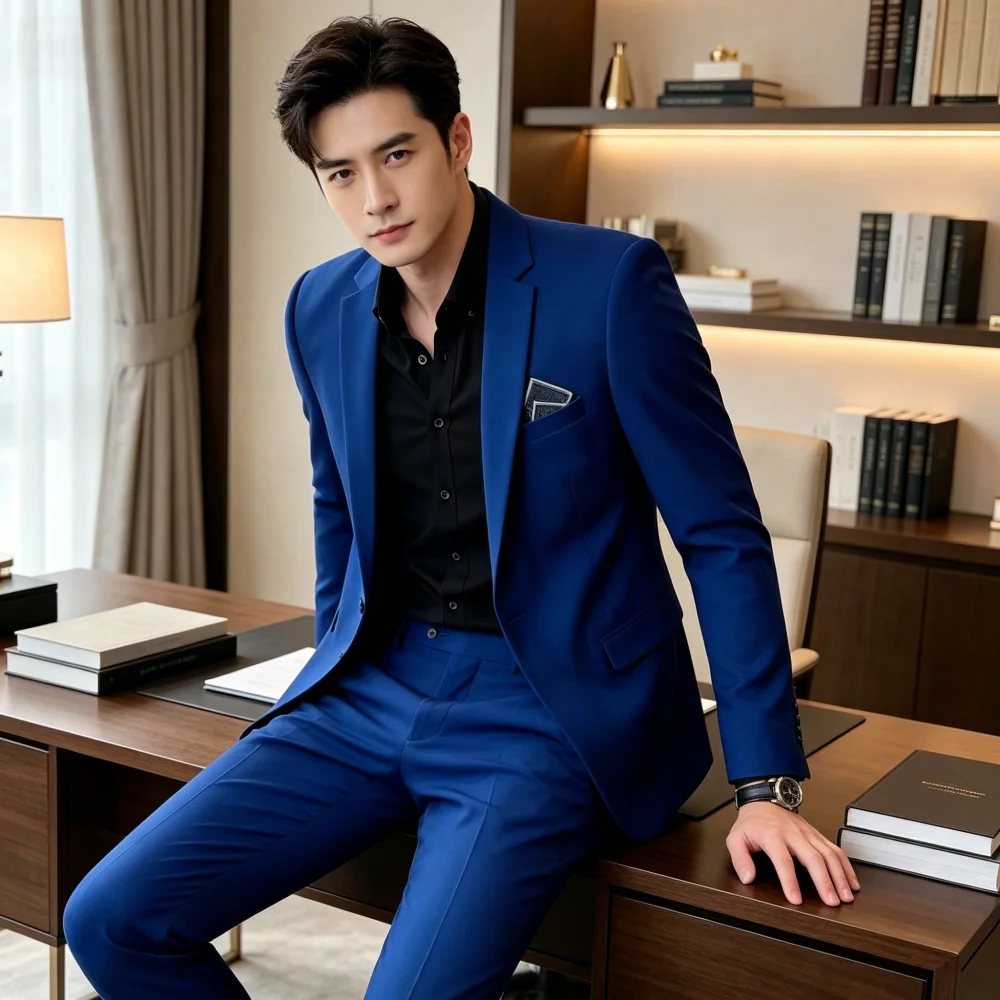 

Men's Two-Piece Suit Monochromatic Tern Casual Elegant High-Quality New Banquet Ready Fashionable Ensemble
