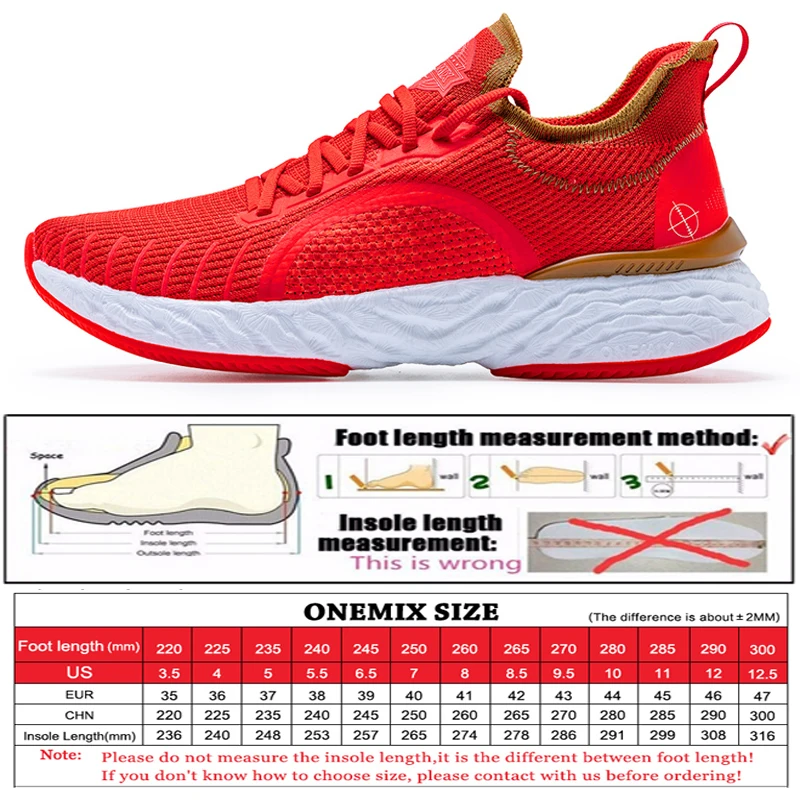 Onemix Red Running Shoes for Men Women Breathable Cushion Walking Sports Shoes Couples Trail Outdoor Marathon Athletic Shoes