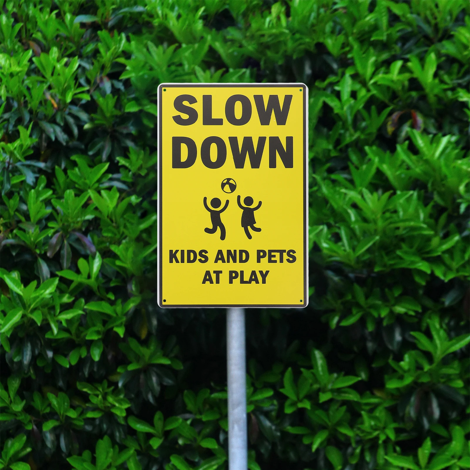 Safety Signs Yellow Kids Playing Caution Slow Down Traffic GD20-S-01 GD20-S-05 Metal Long Lasting Weather