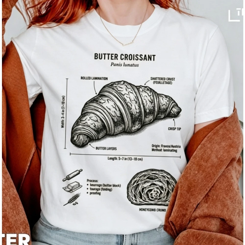 Croissant T-Shirt French Pastry Graphic T Shirts Women T Shirt Y2k Top Vintage Clothes Harajuku Women Clothes