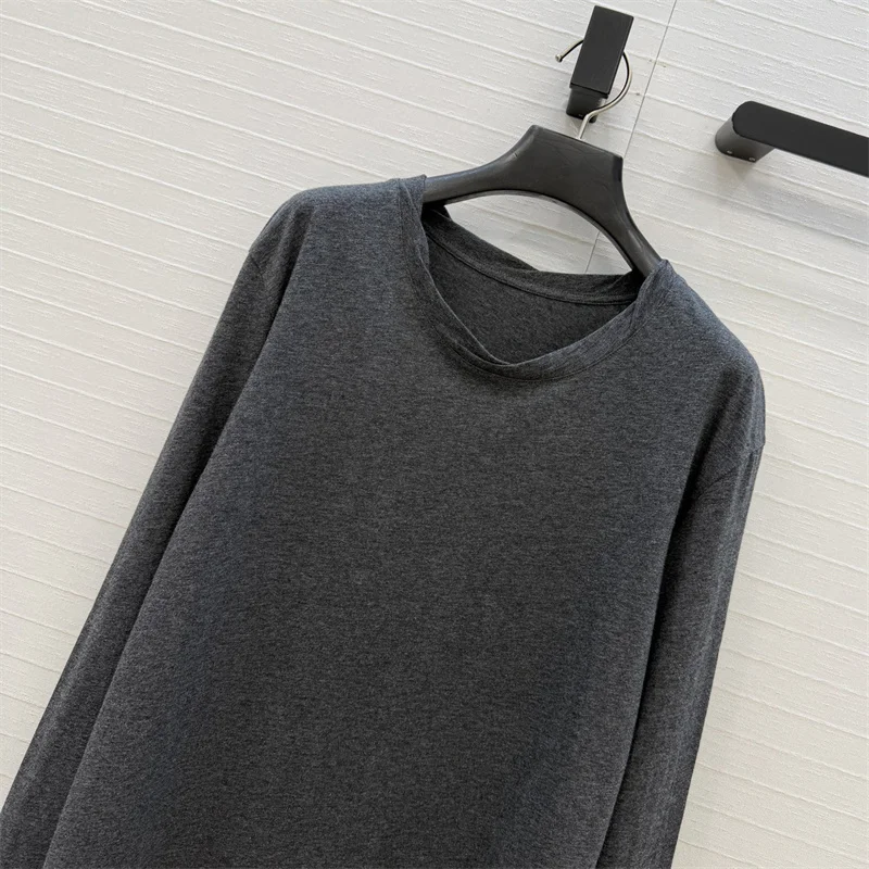 Women's t-shirt New round neck slim fit women's long sleeved top for autumn 2026 Elastic knitted pure cotton pullover y2k corset