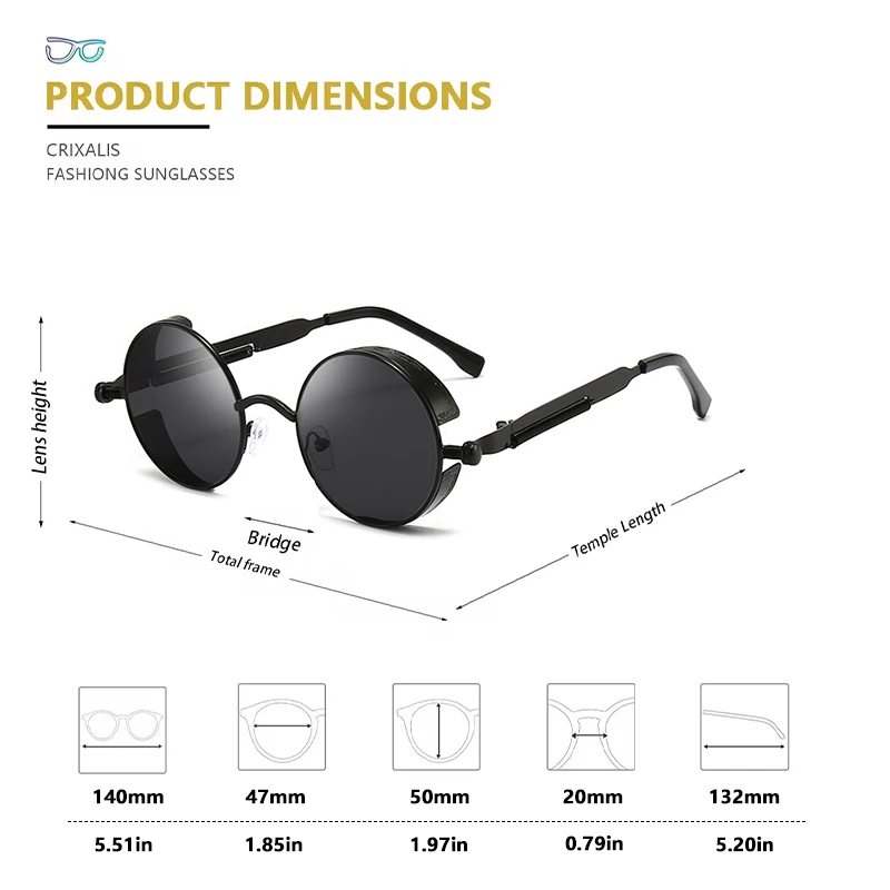 CRIXALIS Round Steampunk Sunglasses Men Trend Fashion Punk Sun Glasses Male Hip-hop Rock ​Anti-UV Shades Women Metal Goggles